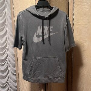Men’s Nike, short sleeve hoodie, charcoal, gray, medium